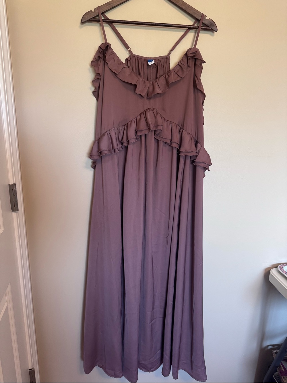 Old Navy Women's Ruffled Satin Maxi Dress in Taupe